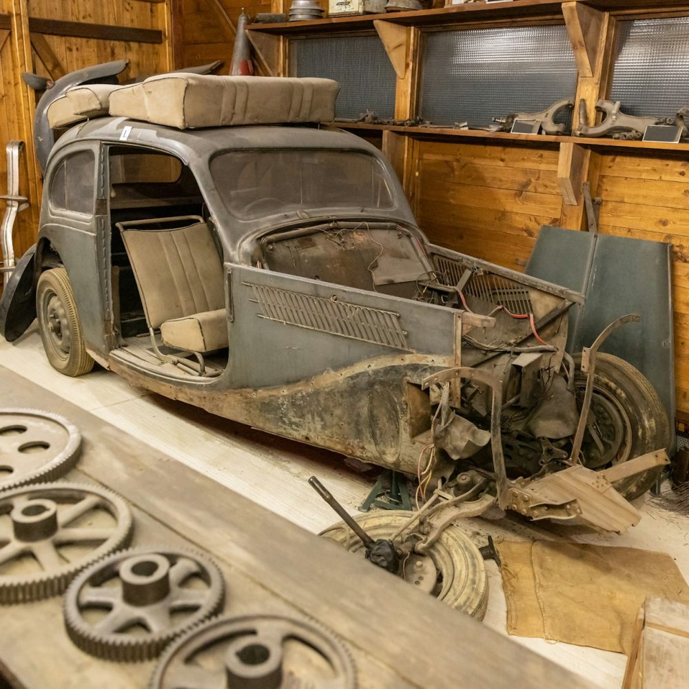 Rusty car in garage